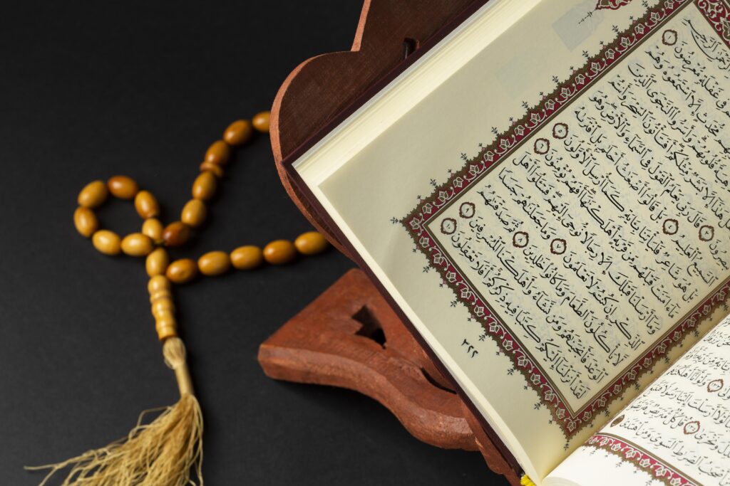 close up islamic new year with quran book